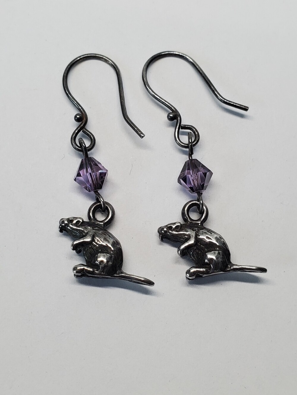 Sterling Silver Beaver Purple Crystal Dangle Earrings